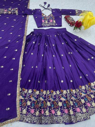 Embroidered Chinon Lehenga Choli with Dupatta