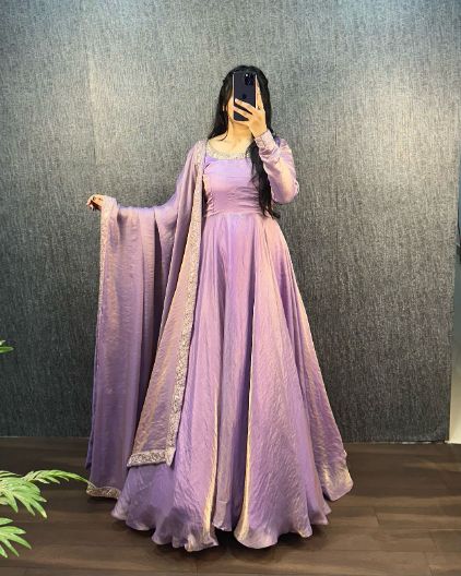 Fendy Silk Gown with Embroidery Lace Duppta