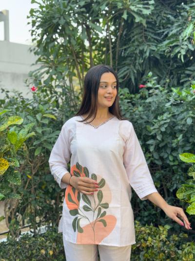 Off White Digital Print Cotton Co-ord Set