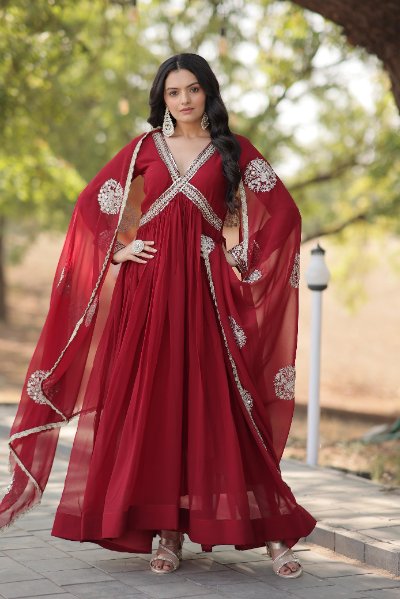 Premium Readymade Alia Cut Gown with Dupatta Set