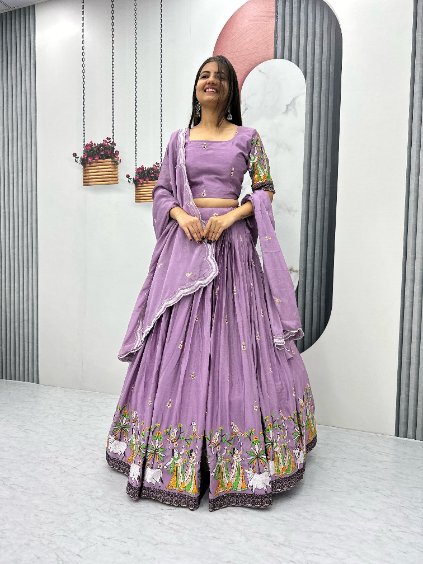 Chinon Embroidery Thread & Sequence Work Lehenga Choli