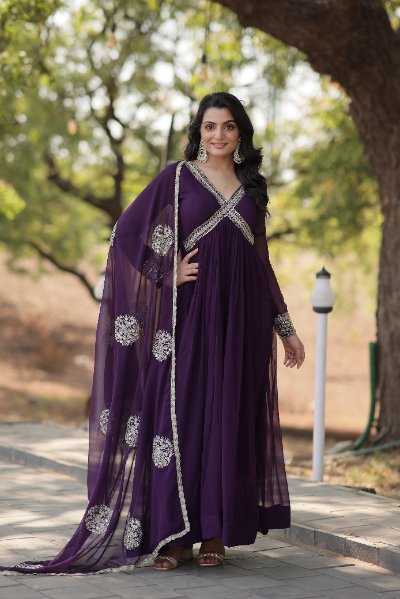 Premium Readymade Alia Cut Gown with Dupatta Set