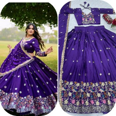 Embroidered Chinon Lehenga Choli with Dupatta
