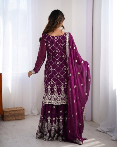 Georgette Thread and Sequence Work Plazo Suit with Dupatta
