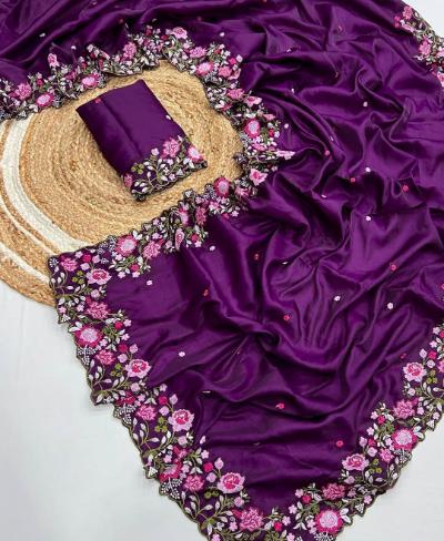 Tusser Silk Fabric with Embroidery