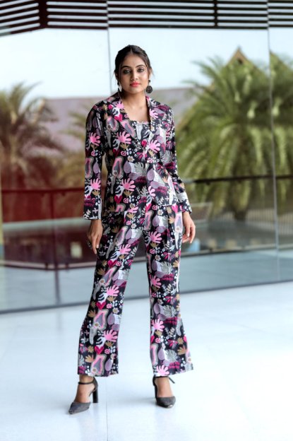 Black Printed Cord Set with Koti