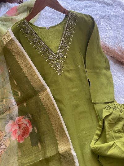 Pista Roman Silk Zardosi Suit with Digital Print Dupatta