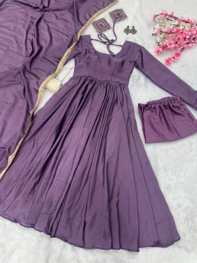 Exclusive Chinon Silk Anarkali Suit with Pant and Dupatta