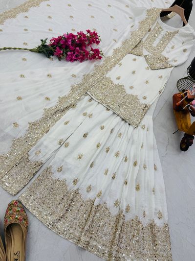 Vichitra Silk Embroidered Sharara Suit with Dupatta