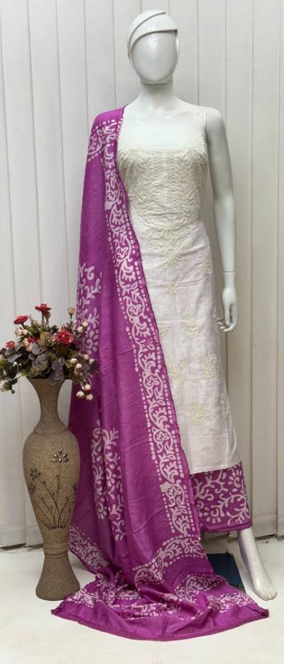 Pure Silk Lucknowi Embroidery with Gadwal Silk Batik