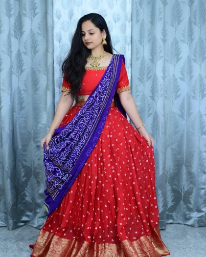 Full Half Saree Set with Bandini Design and Patola Dupatta
