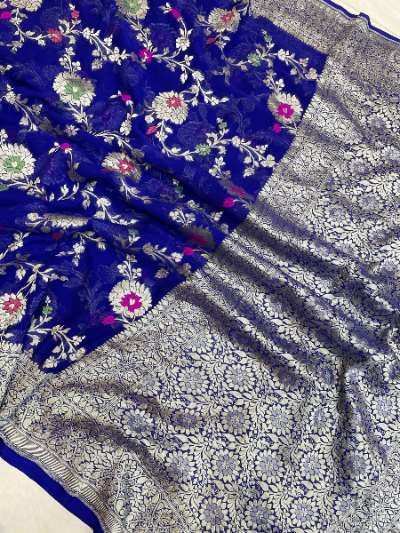 Royal Blue Banarasi Semi Georgette Mina Jaal Saree