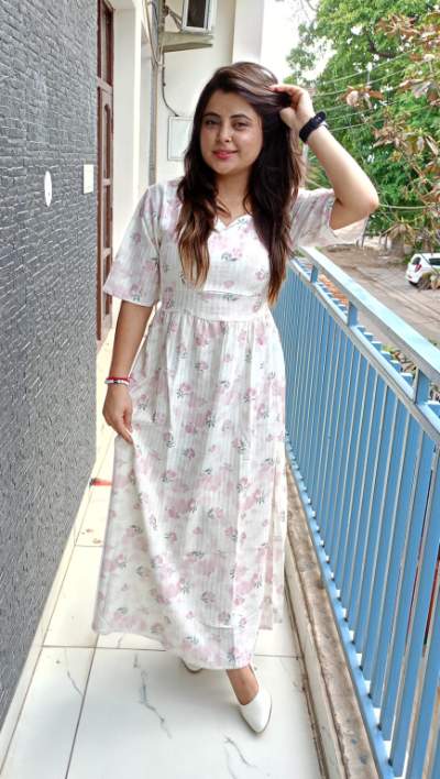 Floral Print Stretchable Plus Size Dress