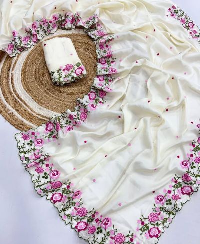 Tusser Silk Fabric with Embroidery