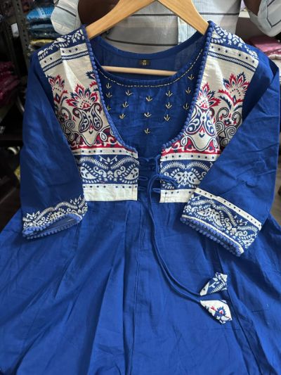 Elegant Printed Cotton Anarkali Kurta Set
