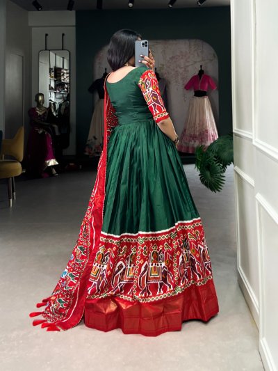 Dola Silk Patola Print Gown with Dupatta