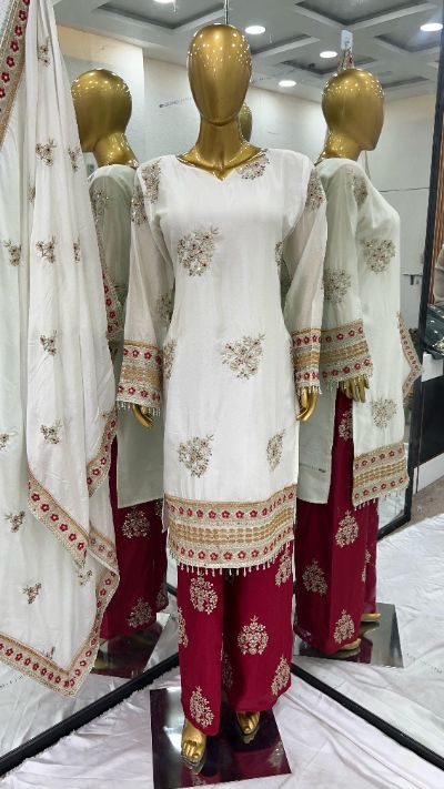 Chinon Silk Embroidered Party Wear Dress