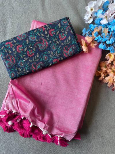 Khadi Saree with Kalamkari Blouse Piece