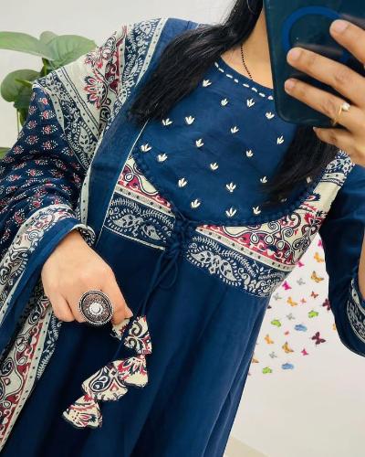 Elegant Printed Cotton Anarkali Kurta Set