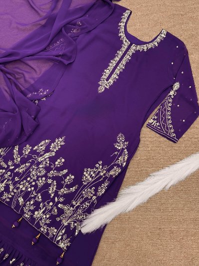 Embroidery Sequence Georgette Gown Kurti with Dupatta