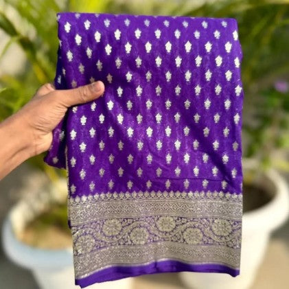 Banarasi Handloom Saree with Zari Border and Buti