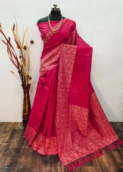 Rich Pallu Raw Silk Weaving Work Saree