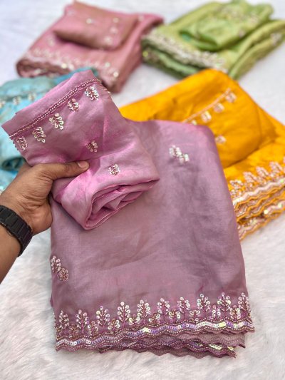 Avinash Fancy Space Silk Saree with Handwork and Sequence
