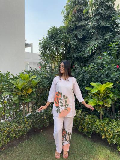 Off White Digital Print Cotton Co-ord Set