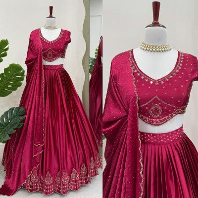 QRC Series Satin Silk Mirror Work Lehenga Choli