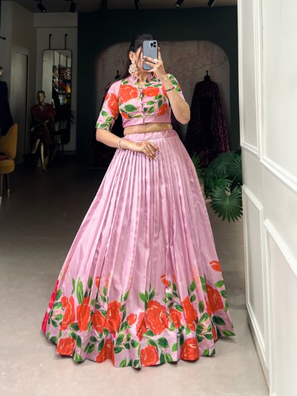 Embrace Floral Elegance with this Tussar Silk Lehenga Set ✨