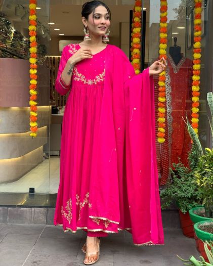 Gown Kurti with Pant and Heavy Dupatta