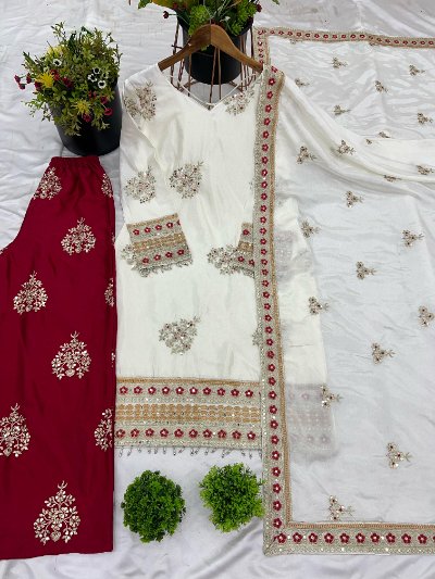 Chinon Silk Embroidered Party Wear Dress