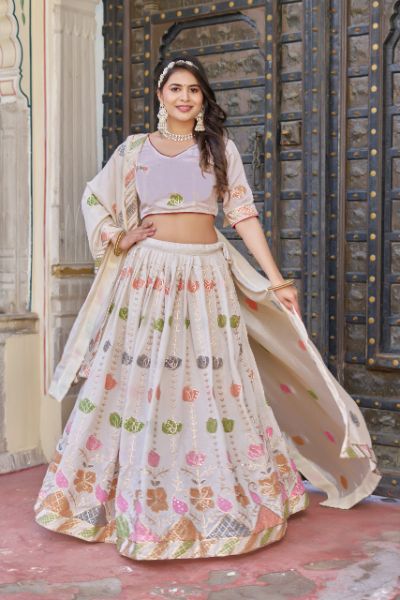 Sequins and Thread Embroidery Lehenga Choli with Dupatta