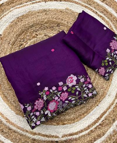 Tusser Silk Fabric with Embroidery