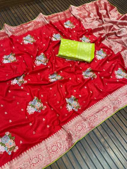 Pure Kadi Creap Georgette Jaqurad Meenakari Weaving Saree
