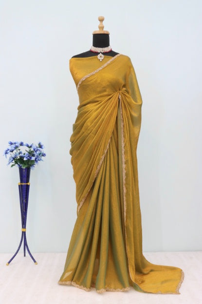 Premium Two-Tone Chiffon Saree with Moti Lace Border