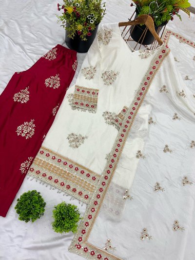 Chinon Silk Embroidered Party Wear Dress