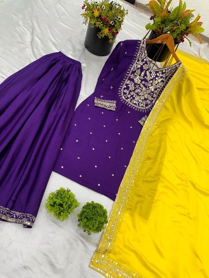 Elegant Embroidered Chinnon Silk Suit Set
