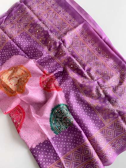 Tissue Silk Weaving Saree with Bandhani Prints and Katha Work