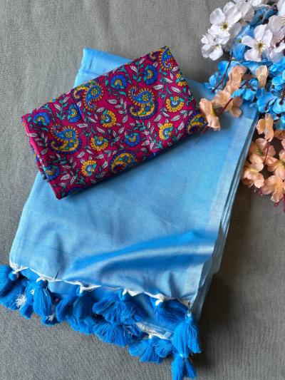 Khadi Saree with Kalamkari Blouse Piece