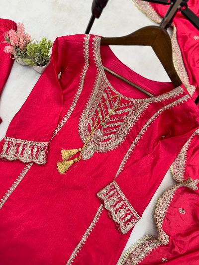 Chinnon Coding Sequence Embroidery Work Dress with Dupatta