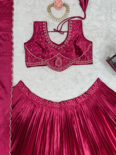 QRC Series Satin Silk Mirror Work Lehenga Choli
