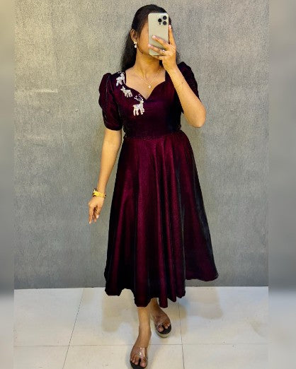 Designer Velvet Midi Gown with Maggam Work