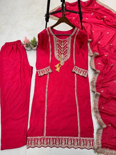 Chinnon Coding Sequence Embroidery Work Dress with Dupatta