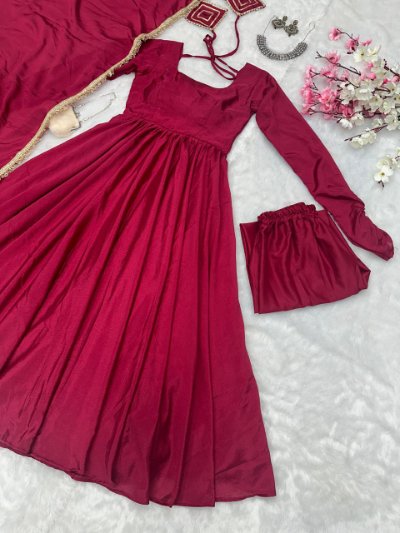 Exclusive Chinon Silk Anarkali Suit with Pant and Dupatta