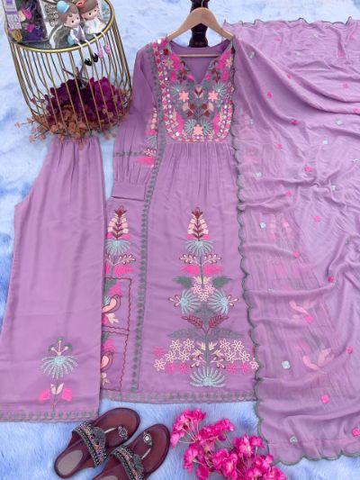 Ready To Wear Embroidered Georgette Top Plazzo & Dupatta Set
