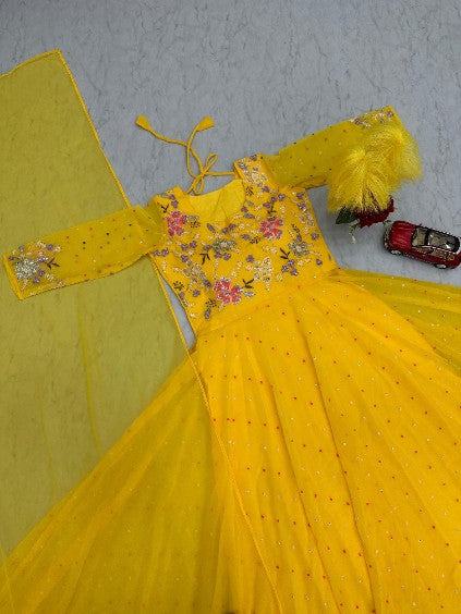 Fox Georgette Embroidery Thread & Sequence Work Gown