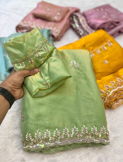 Avinash Fancy Space Silk Saree with Handwork and Sequence
