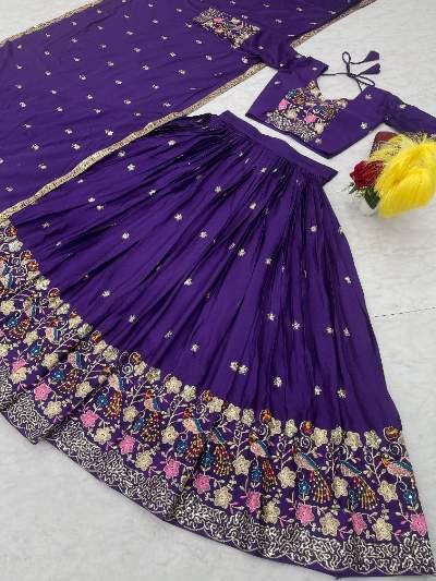 Embroidered Chinon Lehenga Choli with Dupatta