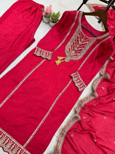 Chinnon Coding Sequence Embroidery Work Dress with Dupatta
